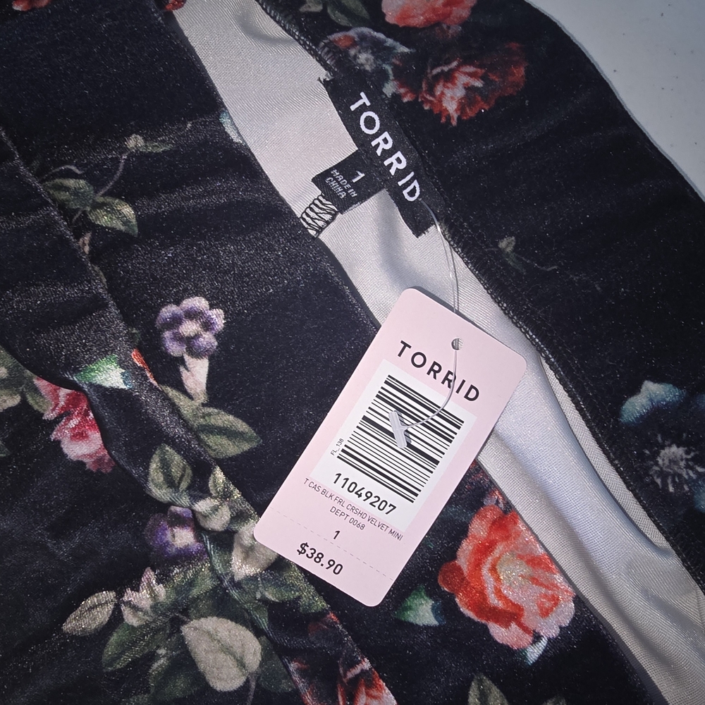 Torrid Black Velvet Dress with Floral Design